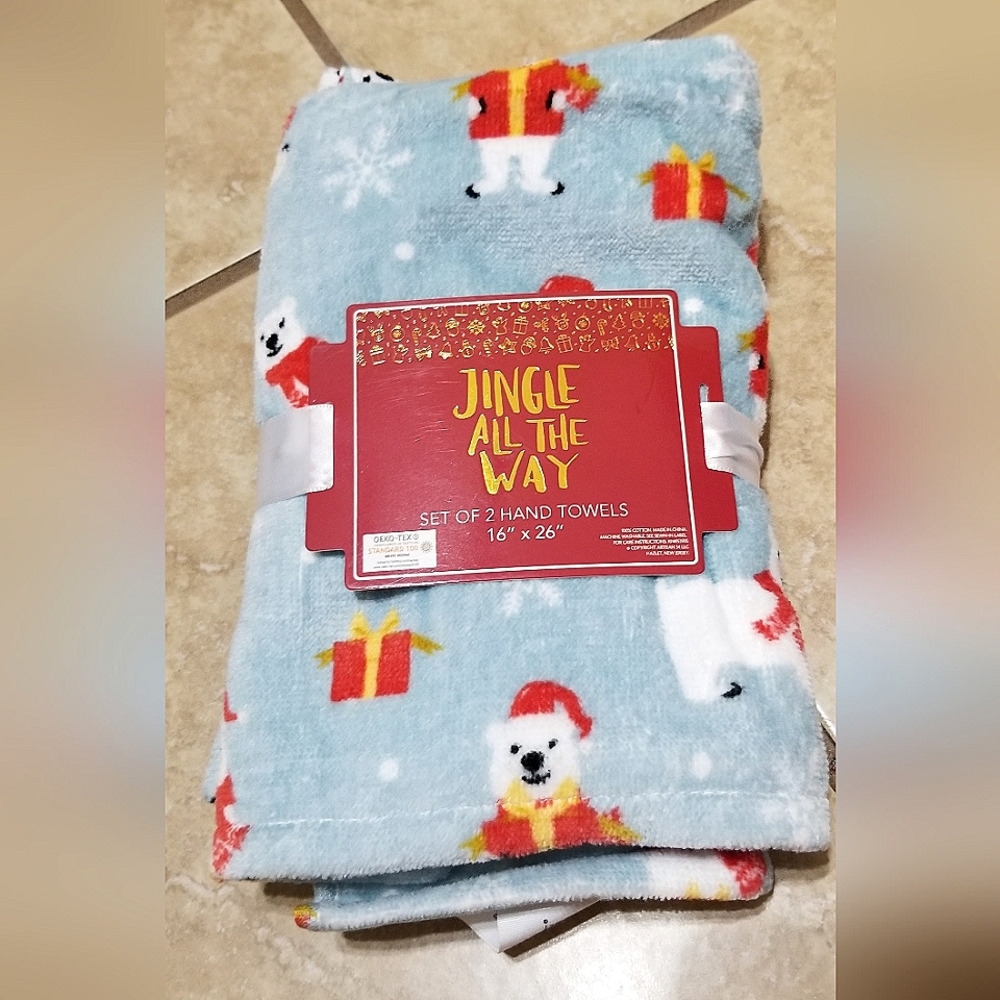 Oeko-Tex Jingle All The Way Christmas Polar Bears Set Of 2 Hand Towels
